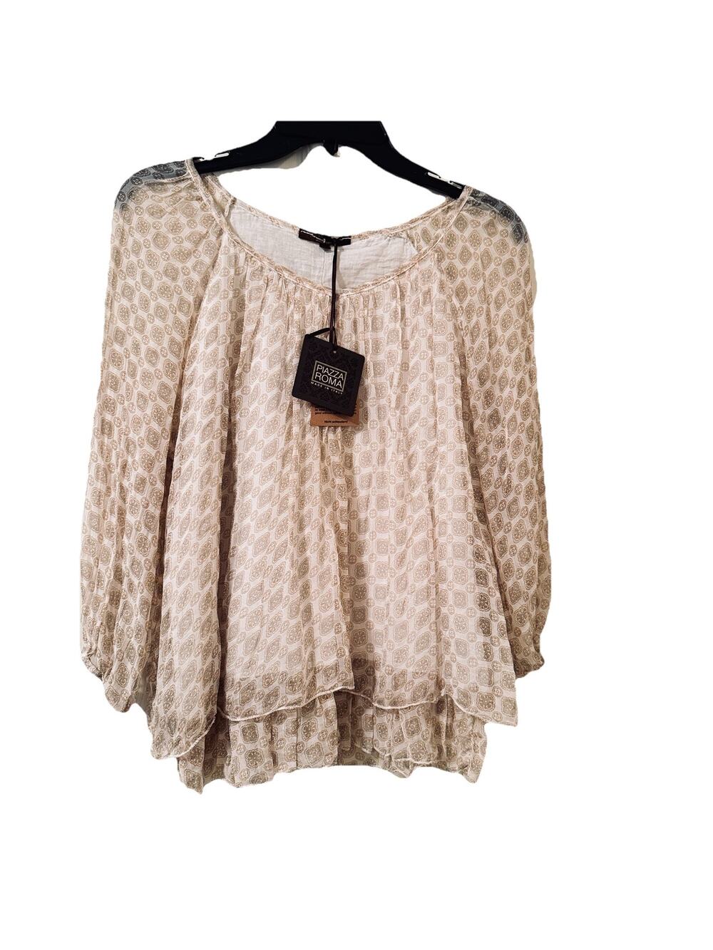 NWT Piazza Roma Beige Blouse Silk Layered Top Sheer Italy Romantic Fairy Sz M